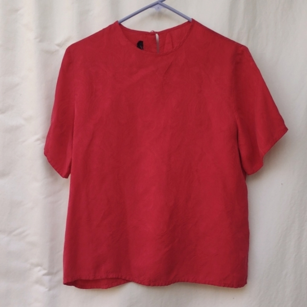Vintage Laura & Jayne Red Silk Short Sleeve Top M
